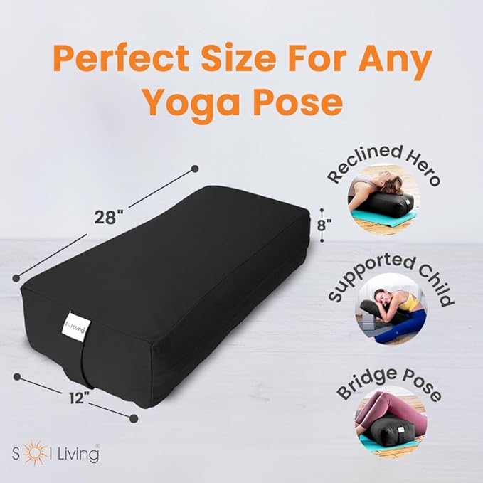 Sol Living Yoga Bolster Pillow Rectangular Meditation Cushion Cotton Meditation Accessories for Restorative Yoga Meditation Pillow Yoga Pillow Firm Body Pillow Bolster Pillow for Legs Removable Cover