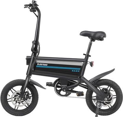Gotrax Nano 14" Electric Bike, Max Range 25Miles(Pedal-Assist)&Max Speed 15.5Mph, 350W Folding E-Bike with Removable Battery, Adjustable Seat & Dual Mudguards, Commuter Electric Bicycle for Ages 13+
