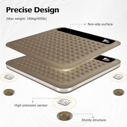 himaly Digital Body Weight Scale Bathroom Scale, Step-On Technology High Precision Measurements Scales with Large Non Slip Silicone Platform and LCD Digital Display, 400lbs/180kg Capacity, Brown