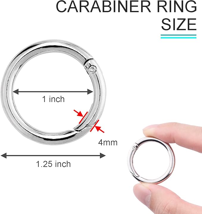10Pack 1 Inch Metal Spring O Rings Clip Keychain, Round Carabiner Clips Keyrings Snap Hook Buckle, Purse Shoulder Bag Chain Rings Clip Replacement Paracord Keychain Lanyard Leather DIY Crafts (Silver)