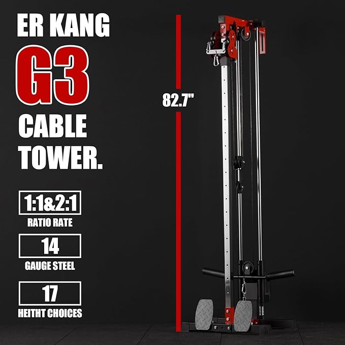 ER KANG Wall Mount Cable Station, Cable Crossover Machine with 18 Positions Dual Pulley System for Home Gym Fitness Equipment