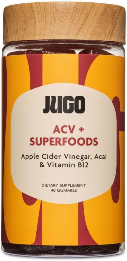JUGO Apple Cider Vinegar + SUPERFOODS | ACV Gummies with Vitamin B12 & Acai | 40 Count Digestive Support Gummies | Plant-Based, Gelatin- Free, Non-GMO, Made in USA