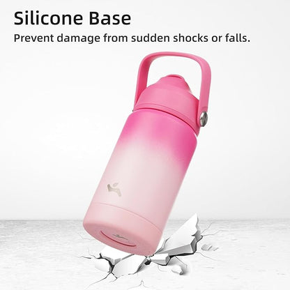 Insulated Water Bottle with Straw Lid,32 oz Stainless Steel Vacuum Metal Bottle with Silicone Handle,Cherry Blossom