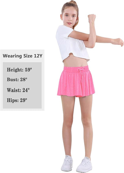 EXARUS Girls Butterfly Shorts Flowy Dance Skirt Cheer Skorts Athletic Tween Clothes Teen Preppy Outfits Flutter Kids