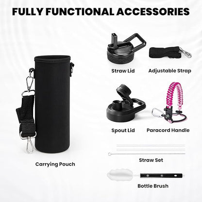 Insulated Water Bottle 20 oz, Triple Wall Vacuum Stainless Steel (Cold for 48 Hrs), Leak Proof & Non-BPA, Kids Water Bottle Jug for School with Straw Spout Lids, Ombre Pink