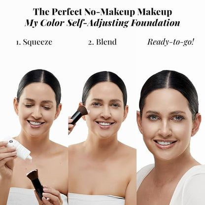 Jerome Alexander My Color Self-Adjusting Foundation, Hydrating & Lightweight Face Makeup, Skincare-Infused, with Kabuki Brush, Light, 1 oz