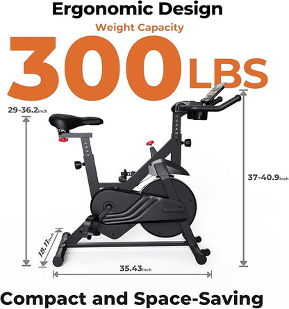 Superun Exercise Bike, Stationary Bikes for Home with Brake Pad, Low Noise Indoor Cycling Bike with 300LBS Weight Capacity, Workout Bike for Home Gym with Pad Mount LCD Monitor and Cup Holder