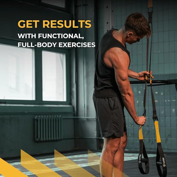 THYSOL® Resistance Trainer Pro Xtreme Straps Army | Sling Trainer Set with Adjustable Door Anchor | Fitness Home Workouts - Suitable for Travelling & for Training Indoor & Outdoor (Yellow)