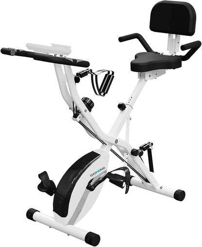BARWING Stationary Exercise Bike for Home Workout, 5 IN 1 Foldable Indoor Cycling Bike for Seniors, 350LB Capacity, 16-Level Magnetic Resistance, Seat Backrest Adjustments