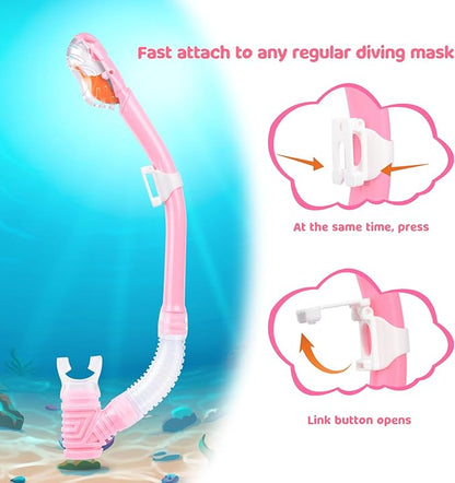 Dry Snorkel for Kids, Ultimate Snorkel Tube for Snorkeling, Freediving & Swimming, Easy-Breath Technology, Top-Mounted Dry Valve & Food-Grade Silicone Mouthpiece