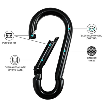 KINLINK 25 Pack Black Carabiner Clip, 2.36 inch Heavy Duty Spring Snap Hook, Small Caribeener Clips for Outdoor Camping, Swing Set, Hammock, Hiking Travel, Fishing, Quick Link Keychain