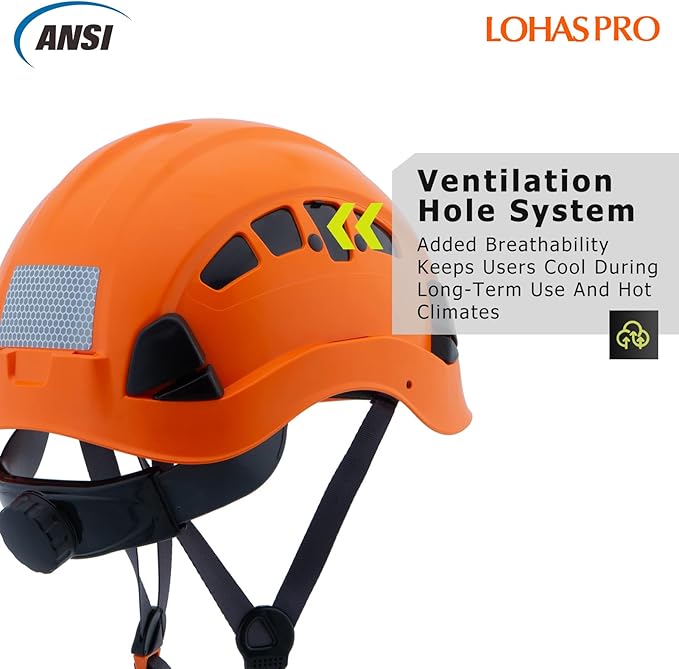 Hard Hats Construction Safety Helmet ANSI Z89.1 Approved OSHA Hardhat, LOHASPRO Vented Men Worker Orange Hard Hat with Chin Strap Tree Climbing Rescue Arborist Helmet (P4 Orange)