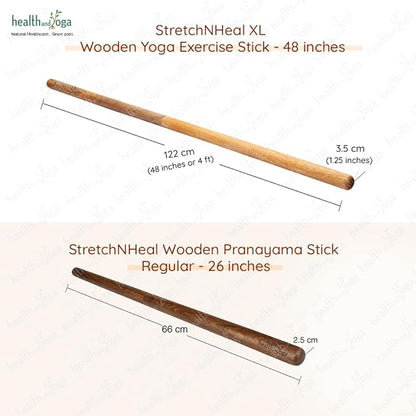 HealthAndYoga™ StretchNHeal Collapsible Multi-Use Wooden Yoga Stick - Regular and XL - Portable Posture Corrector Pole, Stretch Mobility Stick, Physical Workout Exercise Dowel