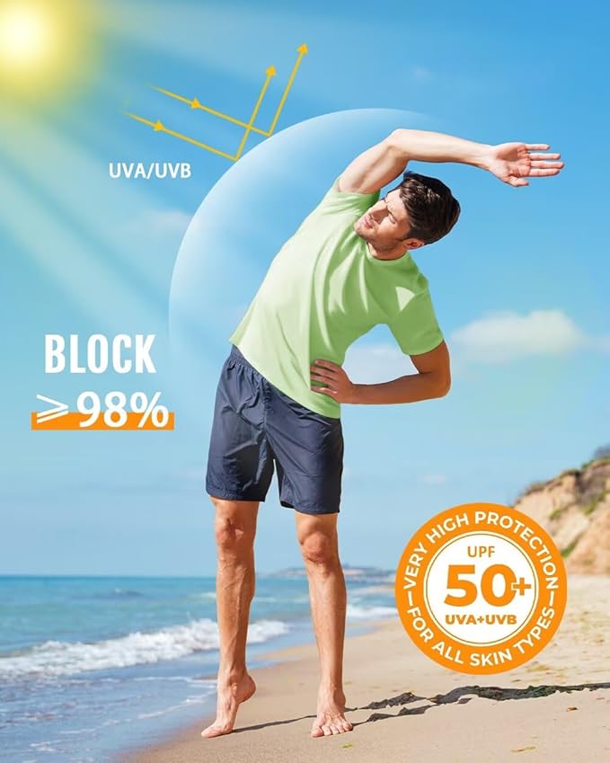 Boladeci Men's Swim Shirt Short Sleeve UPF 50+ Sun Protection SPF UV Moisture Wicking Lightweight Quick Dry Rash Guard