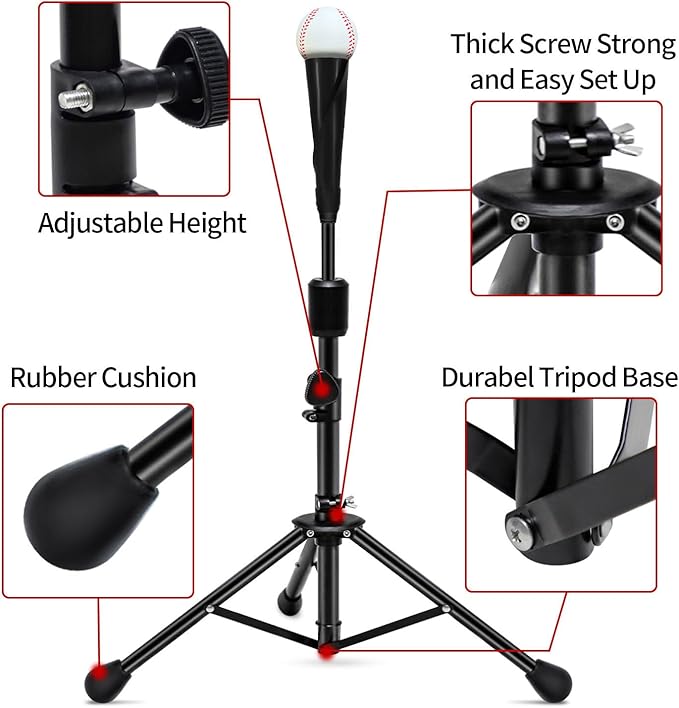 FDLS Baseball Batting tee for Adults and Youth Teens, Portable Tripod Stand Base Tee Easy Adjustable Height 27 to 46 inches for Hitting Training Practice, with Carrying Bag