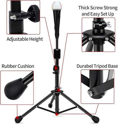 FDLS Baseball Batting tee for Adults and Youth Teens, Portable Tripod Stand Base Tee Easy Adjustable Height 27 to 46 inches for Hitting Training Practice, with Carrying Bag