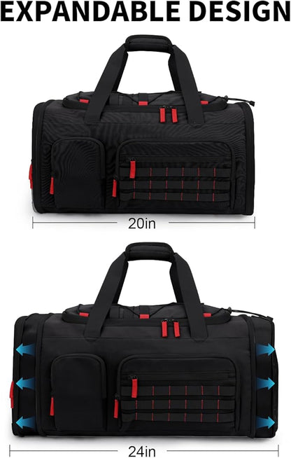 Gym Bags for Men Women, 45L Sports Travel Duffle Bag with Shoe Compartment, 3 in 1 Weekener Overnight Backpack with Wet Pocket, Black