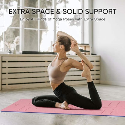 Yoga Mat Non Slip TPE Extra Wide Yoga Mat with Alignment Mark, 72"L x 32"W x 0.32"/0.24"Th (183cm x 81cm x 8mm/6mm), Anti-Tear Exercise Mat with Carrying Strap and Bag, Workout Mats for Yoga, Pilates