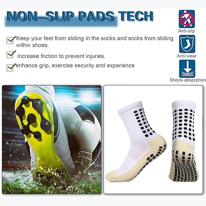 2 Set Anti-Slip Grip Soccer Socks with Shin Guard Sleeves, Sports Athletic Socks for Men Women