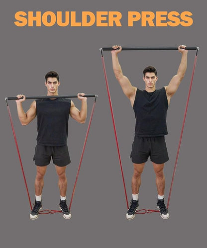 Fitarc Resistance Band Bar Pilates Bar Weighted Bars for Exercise Strength Training Home Gym Fitness Resistance Bar - Adjustable 39" to 26"