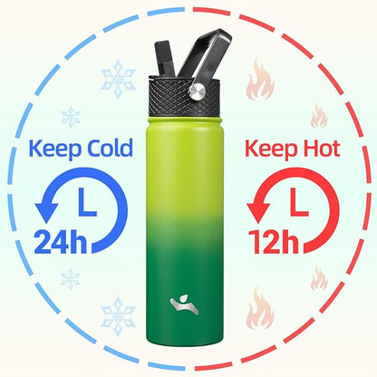 22oz Stainless Steel Bottles with 3 Lids Sport Insulated Water Bottle,Bamboo Grove