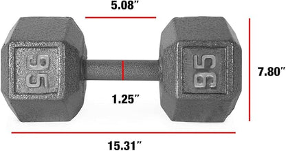 WF Athletic Supply Cast Iron Solid Hexagon Gray/Black Dumbbells, Strength Training Free Weights Set of 2 for Women and Men, Hand Weights Sold by Pairs, Multi-Select Size Options Available