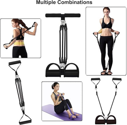 Pedal Resistance Band, 4-Tube Elastic Pull Rope, Sit-up Equipment, Yoga Strap Bodybuilding Expander, Exercise Bands, Fitness Equipment for Abdomen, Waist, Arm, Leg Stretching Slimming Training