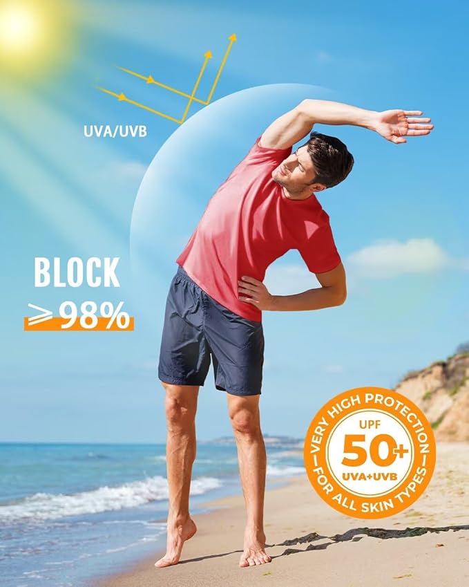 Boladeci Men's Swim Shirt Short Sleeve UPF 50+ Sun Protection SPF UV Moisture Wicking Lightweight Quick Dry Rash Guard