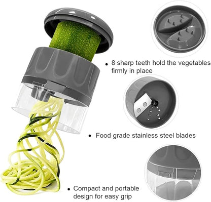 3 in 1 Vegetable Spiralizer Slicer, Adjustable Zucchini Carrot Noodle Maker, Cucumber Spiral Cutter, Easy to Use Kitchen Tool（Dark Grey）