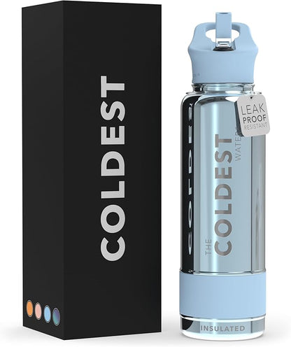 Coldest Insulated Water Bottle with Straw Lid - Stainless Steel Metal Insulated Bottle for Men & Women (Blue Reflections, 40 oz)