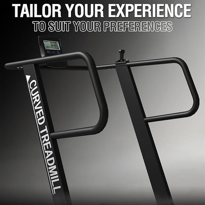 Mikolo Curved Manual Treadmill, Non Electric Treadmill with 8 Resistance Levels, LCD Digital Monitor Shock Absorption, Multi-Grip Adjustable Handrails, Non-Slip Belt