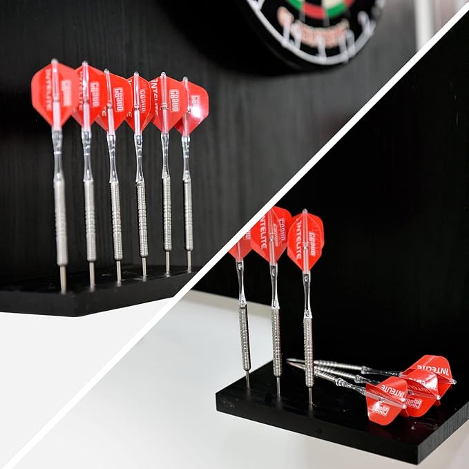 Knock-down Dartboard Backboard for A Large Area of Wall Protection Free Combination for Various Set-up Options Wooden Backboard with Black Veins Mounting Kits and Instructions Included Dartboard