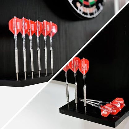 Knock-down Dartboard Backboard for A Large Area of Wall Protection Free Combination for Various Set-up Options Wooden Backboard with Black Veins Mounting Kits and Instructions Included Dartboard