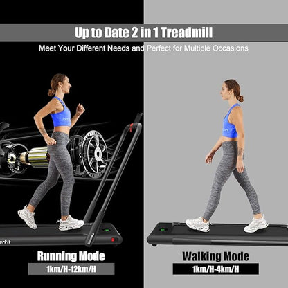 Goplus 2 in 1 Folding Treadmill, 2.25HP Under Desk Electric Superfit Treadmill, Installation-Free with APP Control, Remote Control, Bluetooth Speaker, LED Display, Walking for Home