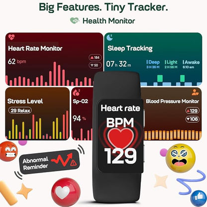FITVII Looki-mini Fitness Trackers, Slim AMOLED Fitness Watch 2025 with 24/7 Heart Rate, Blood Pressure, Blood Oxygen, Stress Monitor, Step Calorie Counter, IP68 Waterproof Smart Watch for Women Men