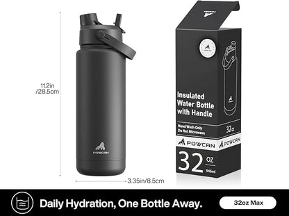 32 oz Insulated Water Bottle with 2-in-1 Straw and Spout Lid, Keep Cold 24H, Leak-Proof, BPA-Free, Double Wall Stainless Steel Water Bottle for Sports, Gym, Travel, and School (Dark Knight)