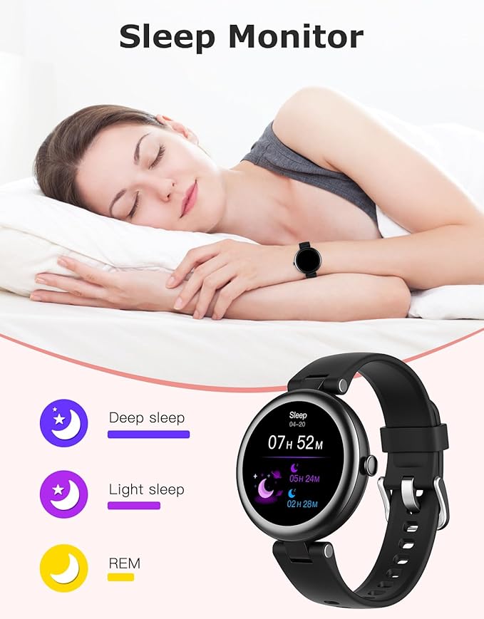 Fitness Tracker, Round Fitness Watches for Women with Bluetooth Call Heart Rate Monitor Sleep Tracker Calorie/Step Counter, Birthday Gift for Women Lady Mom Waterproof (Black)