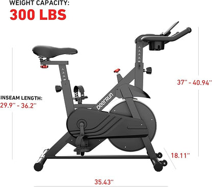 DeerRun Exercise Bike, Indoor Cycling Bike Brake Pad/Adjustable Magnetic Stationary Bike with App, Low Noise Workout Bike for Home Cardio 300lbs Weight Capacity with Pad Mount & LCD Monitor