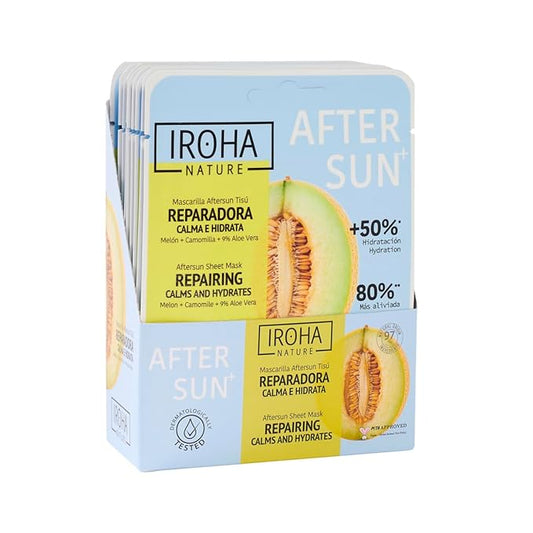 IROHA NATURE AFTERSUN Face Mask – Soothing & Hydrating Care After Sun Exposure | 15 Pack | With Melon, Chamomile & Aloe Vera