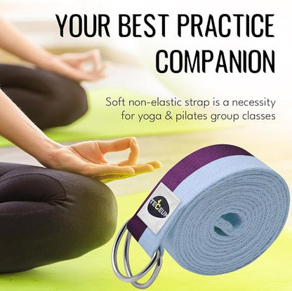 TECEUM Yoga Strap & Mat Strap – 2 IN 1 – Cotton – 6 ft 8 ft 10 ft (30+ colors) – Adjustable Non-Slip Belt for Yoga, Pilates, Stretching, Physical Therapy, Fitness & Home Workout – For Carrying Mats
