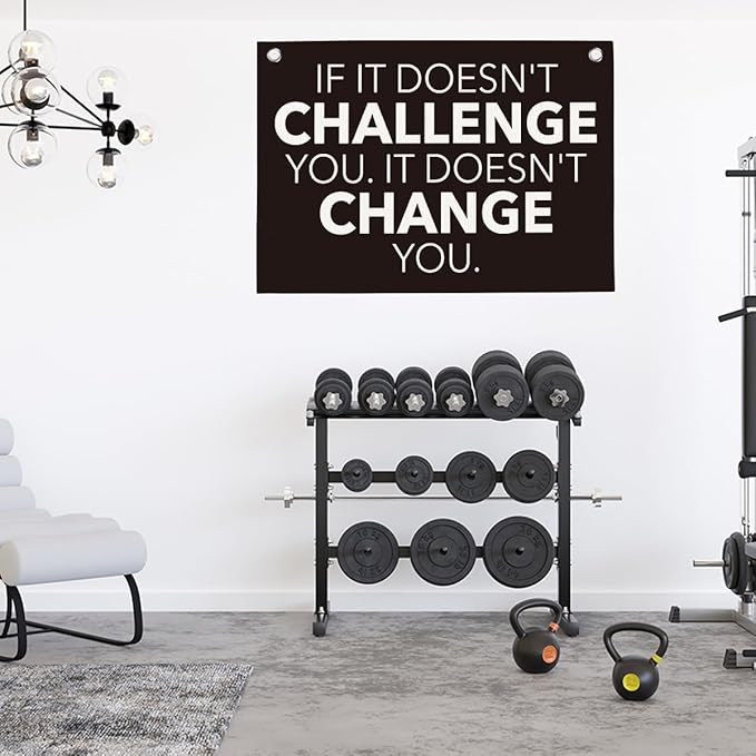 If It Doesn't Challenge You It Doesn't Change You Gym Motivational Wall Art Banner Dorm Posters Gifts for Guys Men Women Gym Flag Decor for Home Gym Bedroom Workout Room 30x20 Inchs