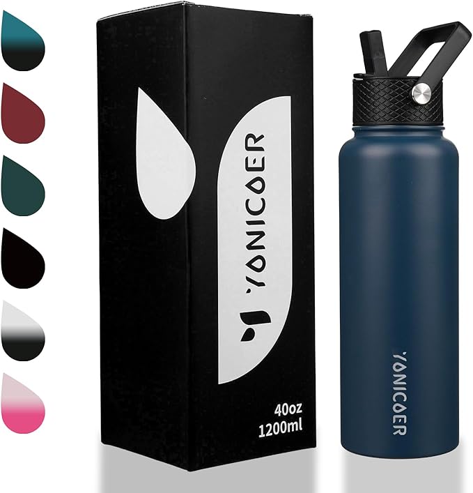 Insulated Water Bottle 64oz,Triple Wall Vacuum Stainless Steel(Dishwasher Safe),Leak Proof & Non-BPA,Flask Jug with Paracord Handle & Straw Spout Lids Sports