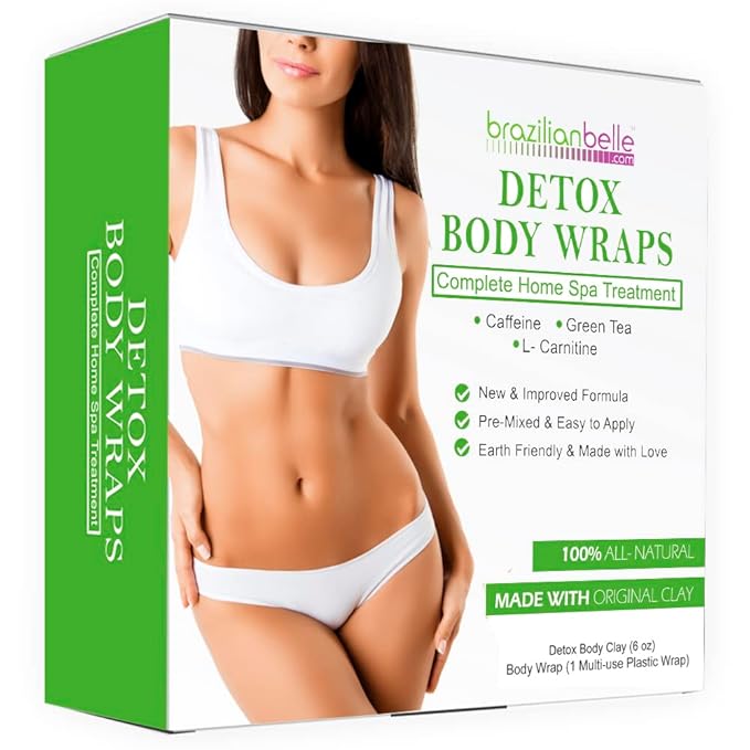 Brazilian Belle Detox Clay Body Wraps for Body Firming & Skin Tightening – Anti-Cellulite Stomach Wraps with Bentonite Clay & Aloe Vera – Complete Firming Cream Skincare Kit with up to 12 Applications