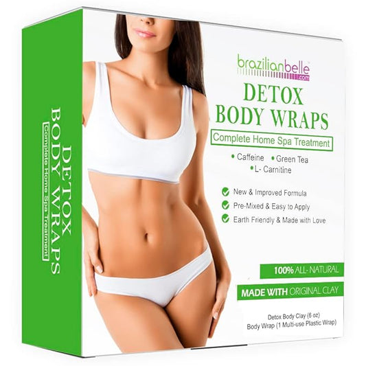 Brazilian Belle Detox Clay Body Wraps for Body Firming & Skin Tightening – Anti-Cellulite Stomach Wraps with Bentonite Clay & Aloe Vera – Complete Firming Cream Skincare Kit with up to 12 Applications