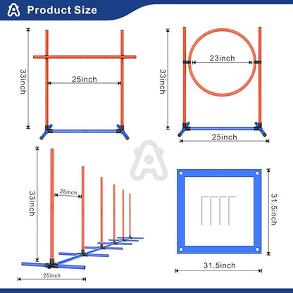 4 Sets Pets Agility Training Equipment, Adjustable Dog Hoop, Dog Jump, Weave Poles and Pause Box，with Independent Packaging(4 Sets)