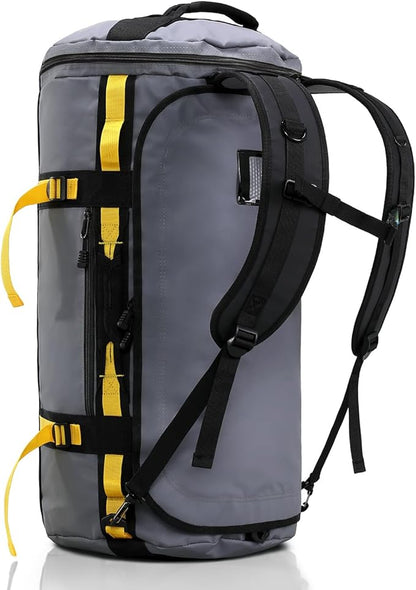 Haimont Large Duffle Bag Backpack for Travel, Men Women Duffel Backpack Bags with Shoes Compartment for Camping, Traveling, Sports, Trip, Water-resistant, 60L Grey