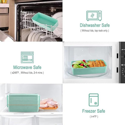 Iteryn Bento Box Lunch Box, 3-In-1 Compartment Containers - Wheat Straw, Leakproof Stackable Bento Lunch Box Meal Prep