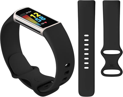 2 Pack Bands Compatible with Fitbit Charge 6 / Fitbit Charge 5 Bands for Women Men, Waterproof Classic Soft Sports Replacement Wristbands