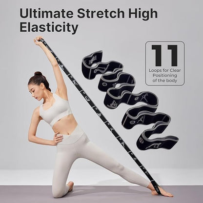 Elastic Yoga Strap with 11 Loops – Premium Stretch Band for Flexibility, Physical Therapy, Pilates, Leg & Full-Body Exercises – Non-Slip Fabric Resistance Band for Mobility & Strength Training