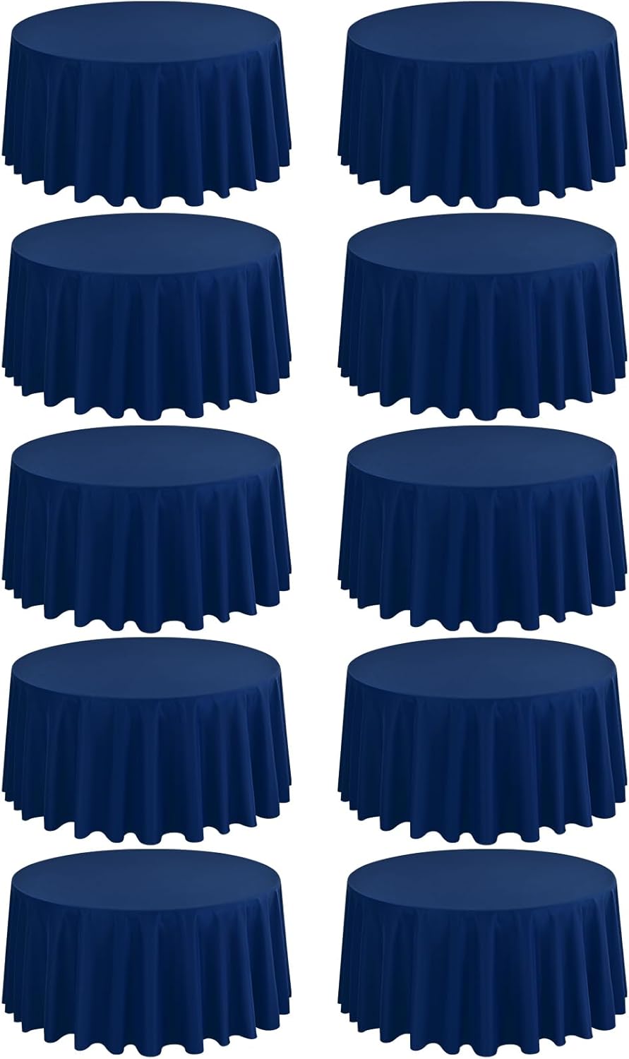 10 Pack Round Tablecloths - 120 Inch, Navy Blue Polyester Table Cover for Round Table, Stain and Wrinkle Resistant Washable Fabric Tablecloth, Polyester Tablecloth for Wedding Banquet Parties